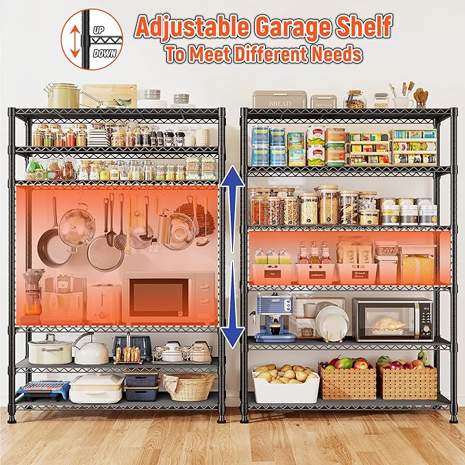 REIBII 75" H Metal Shelving 6 Tier Storage Shelf Adjustable Kitchen Shelf Wire Shelving Unit Detachable Storage Rack for Kitchen Laundry Living Room Commercial Heavy Duty Metal Shelf 75" X35" X14"