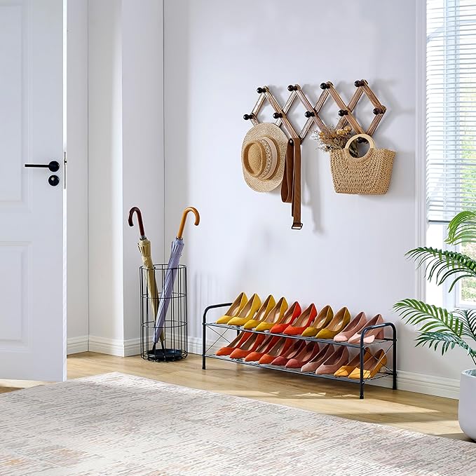 Hoctieon 2 Tier Shoe Rack for Closet, Durable Mesh Style Shoe Rack, Entryway Shoe Shelf, Shoe Storage Organizer for Hallway, Bedroom, Living Room, Wardrobe, Black