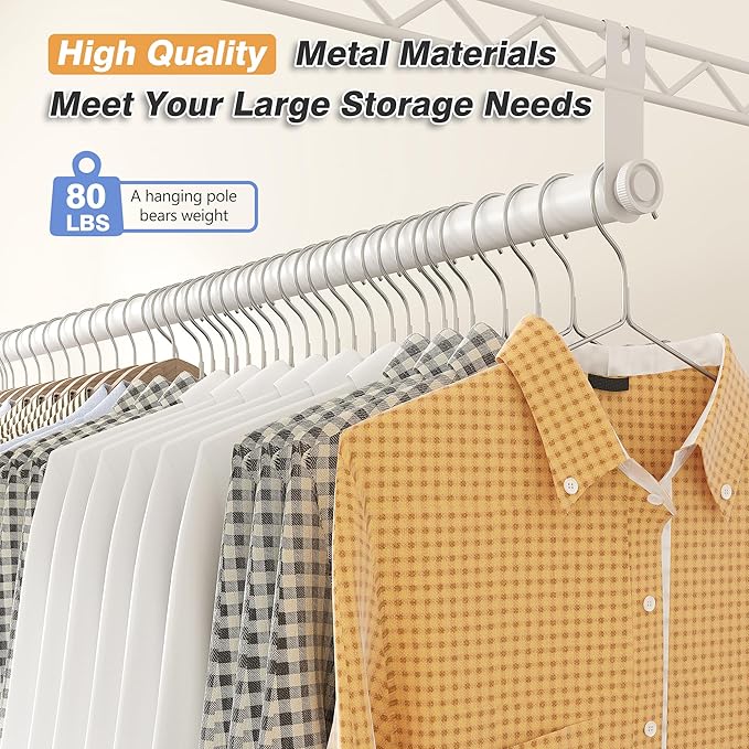 Raybee Heavy Duty Clothes Rack Load 900Lbs, Clothing Rack for Hanging Clothes for Bedroom 77" H x 69'' W x 16'' D,White
