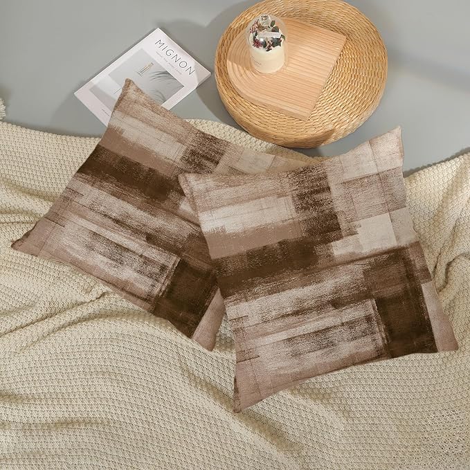 Boho Pillow Covers 18x18 Pack of 2 Brown Art Painting Decorative Throw Pillow Covers Outdoor Decor Bohemian Abstract Modern Decor Pillowcase Farmhouse Cushion Case for Home Sofa Couch