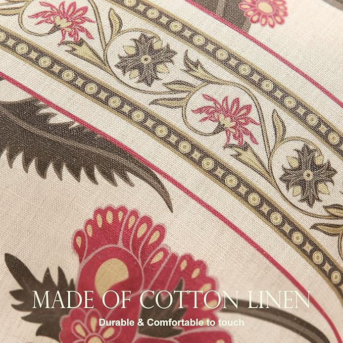 patdrea Designer Throw Pillow Covers 12"x20",Vintage Red Flying Bird Pattern Linen Pillowcases with Tassel Edges Pillows Cover for Couch,Decorative Lumbar Cushion for Bed Outdoor Car,Set of 2