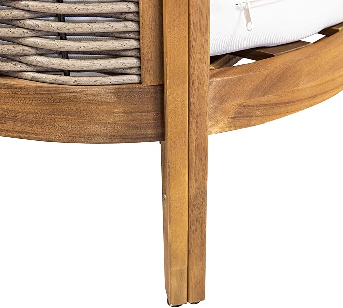 Merax 4-Piece Outdoor Acacia Wood Wicker Conversation Set with Loveseat,Club Chairs and Coffetable for Backyard Garden