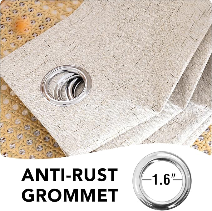 H.VERSAILTEX Blackout Linen Curtains, 100% Blackout Drapes Textured Blackout Curtains with White Thermal Insulated Liner, Grommet Top Curtains Living Room (2 Panels, 42 x 84 Inch, Natural)