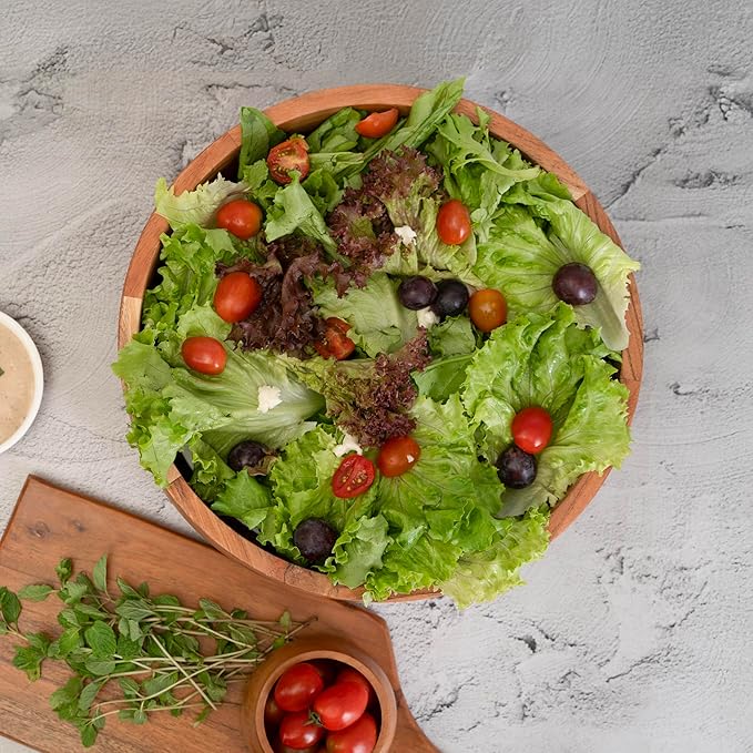 Luxe Designs 12" Wooden Salad Bowl Set with Serving Utensils Eco-Friendly, Multipurpose Mixing & Serving Bowl for Salads, Pasta, Fruits & More – Durable & Stylish Kitchen Essential