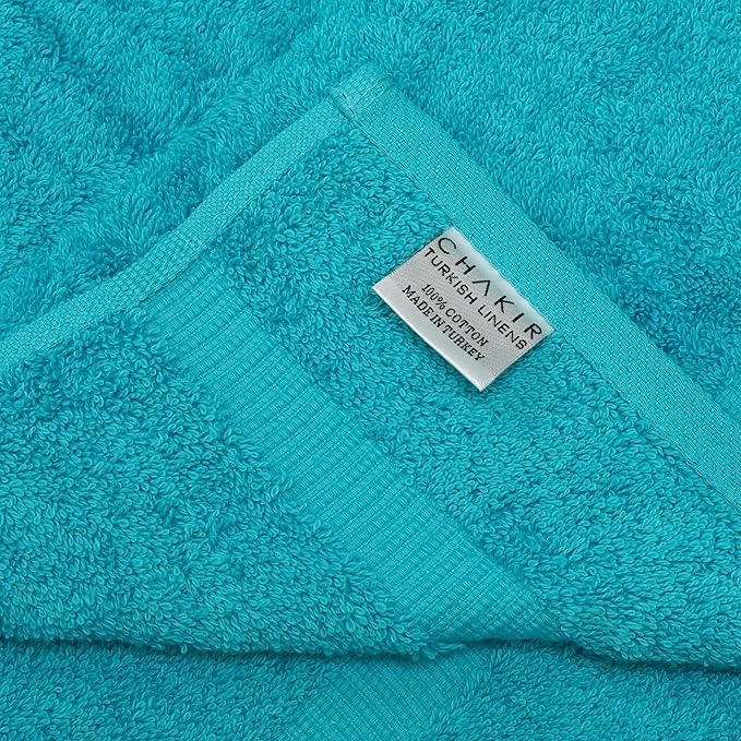 Chakir Turkish Linens 100% Cotton Premium Turkish Towels for Bathroom, 2 Large Bath Towels, 2 Hand Towels, 2 Washcloths (6-Piece Towel Set, Aqua)
