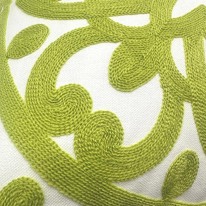 Alysheer Embroidered Summer Decorative Throw Pillow Covers 18"x18", Classic Boho Mandala Green Pattern Cotton Canvas Chic Accent Cushion Cases for Sofa Couch Bed Living Room Decor (Chartreuse Green)