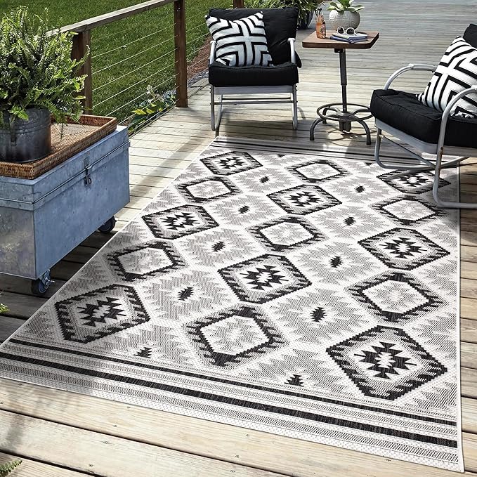 Keen Home Design Outdoor Runner Rug - 6x9 Washable Indoor/Outdoor Rug for Patio, Balcony, Kitchen, Garden, Beach, Deck and Porch. Size: 6'7" x 9'2"