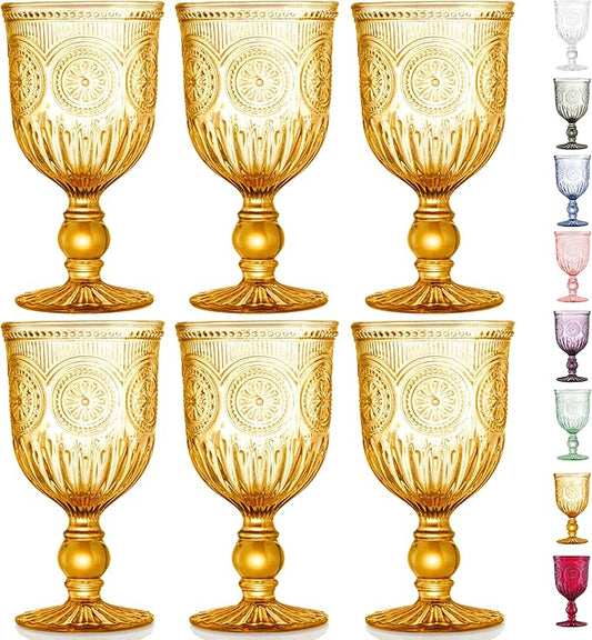 Amber Wine Glasses, set of 6 Glass Goblets made with Amber Glass (not coated or sprayed). Genuine Handcrafted Colored Glassware for your Fall Tablescape.