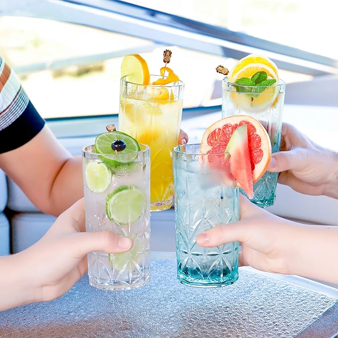 BELLAFORTE Shatterproof Tritan Tall Tumbler, Set of 4, 18oz - Myrtle Beach Glasses Drinking - Unbreakable Plastic Drinking Glasses for Gifting, Parties - BPA Free - Dishwasher Safe - Assorted