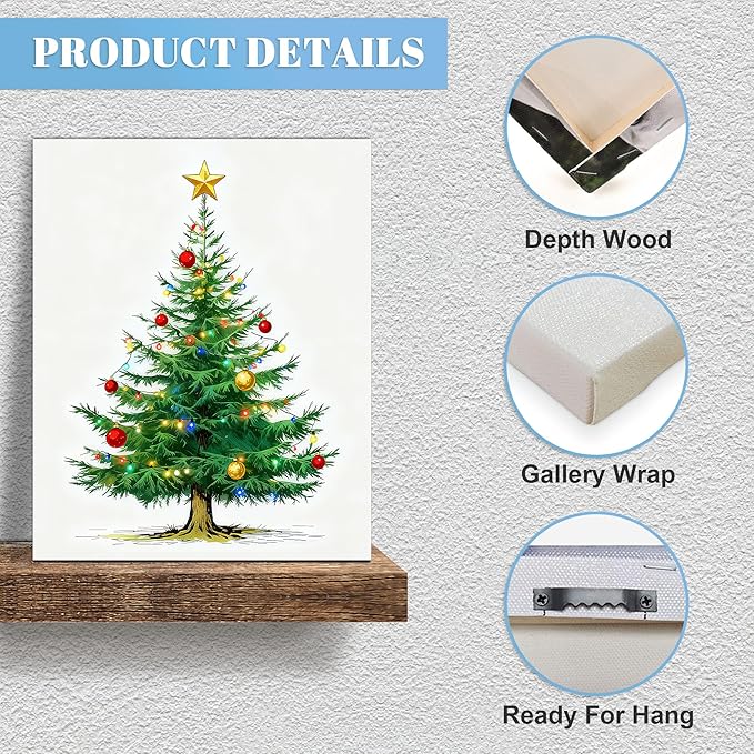 Framed Christmas Pictures Wall Decor,Vintage Pine Tree Prints,Winter Christmas Canvas Wall Art Decoration for Bedroom Bathroom Living Room Rustic Xmas Holiday Gifts (Christmas Tree 7, 11'' X 14'')