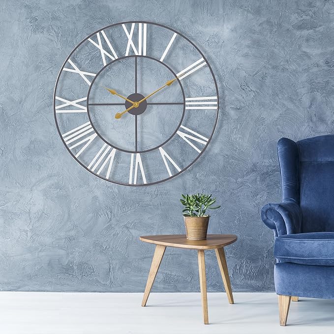 Sorbus Large Wall Clock for Living Room Decor – Easy to Hang 24-Inch Big Wall Clock – Metal Wall Art for Kitchen, Bedroom, Home, Office – Analog Decorative Wall Clock (White)