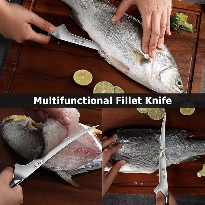 PAUDIN Fillet Knife, 7 Inch Boning Knife, High Carbon German Steel Fish Knife for Meat Cutting Trimming Deboning, Full Tang Ergonomic G10 Handle
