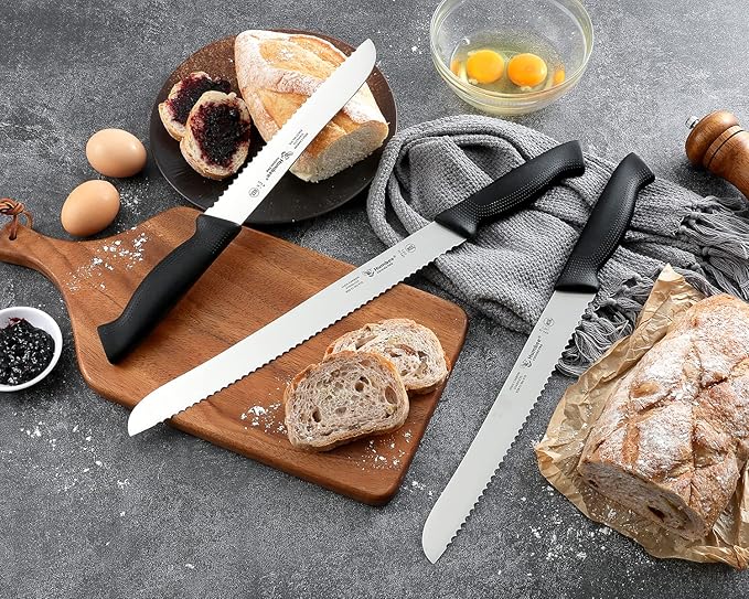 12 Inch Cuisine Pro Serrated Bread Knife, Premium Stainless Steel Wave Edge Razor Sharp Blade Knife for Bread, Dishwasher Safe, NSF Certified, Black