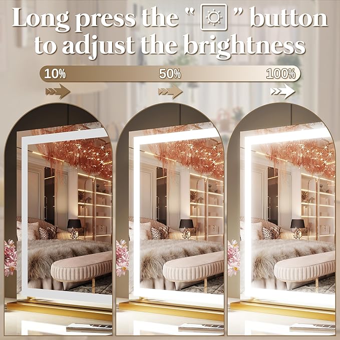 FENNIO Vanity Mirror with Lights 32"x22", Lighted Makeup Mirror, Large Vanity Mirror, Touch Sensor with 3-Color Lighting, 10X Magnification and USB Charging Port for Vanity Desk（Square Gold）