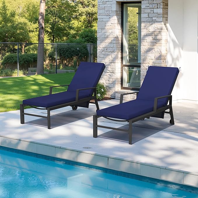 Crestlive Products Chaise Lounge Cushions Outdoor Set of 2, 80x23x3 Inch, Waterproof & 3-Year Fade Resistant Lounge Chair Cushions for Outdoor Furniture, Patio Cushions for Pool, Lawn, Navy
