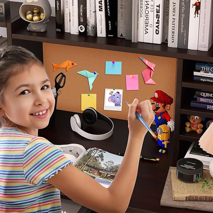 Espresso Kids Desk and Chair Set for 5-12 Year Old, Childrens Computer Desk with 4 Drawers, Kids Study Table with Storage Shelf-fW40