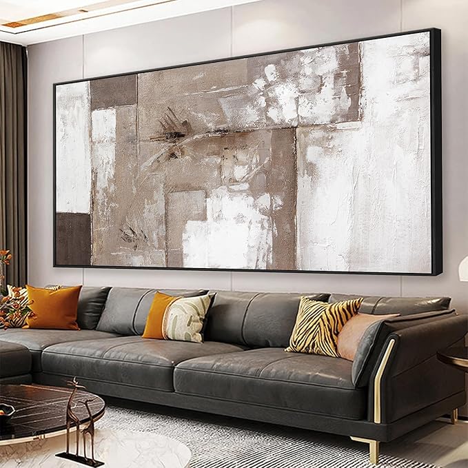 Large Abstract Wall Art For Living Room Decor Grunge Room Decor Art Canvas Art Wall Decor 29" X 58" With Framed Painting Brown Grey And White Wall Art For Bedroom Home Office Dining Room Decoratio
