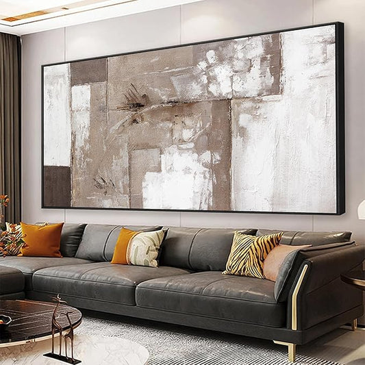 Large Abstract Wall Art For Living Room Decor Grunge Room Decor Art Canvas Art Wall Decor 29" X 58" With Framed Painting Brown Grey And White Wall Art For Bedroom Home Office Dining Room Decoratio