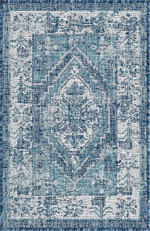Unique Loom Outdoor Traditional Collection Area Rug - Valeria (2' 2" x 3' 1" Rectangle, Blue/ Ivory)