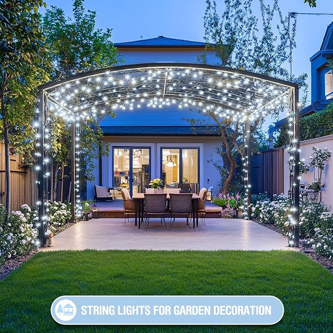JMEXSUSS 400 LED White String Lights Outdoor Waterproof, 132ft Christmas Tree Lights with Remote, Indoor String Lights Plug in for Patio Yard Garden House Bush Decor