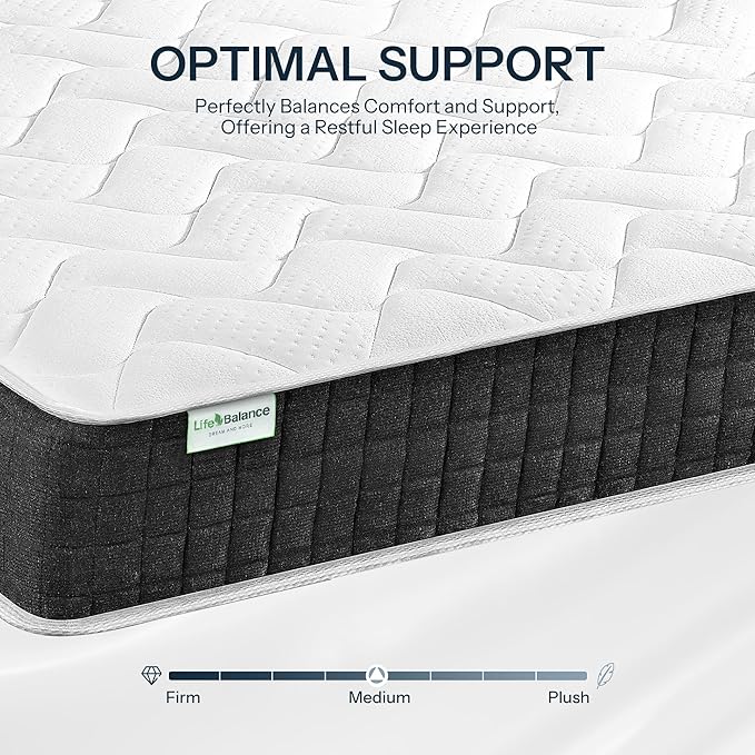 Hybrid Mattress Queen 10 Inch – Pressure Relief Made in USA Queen Bed Mattress in a Box with Pocketed Coils, Reinforced Edge Support, Medium Feel, CertiPUR-US Certified, Bed in a Box, CE-10-Q