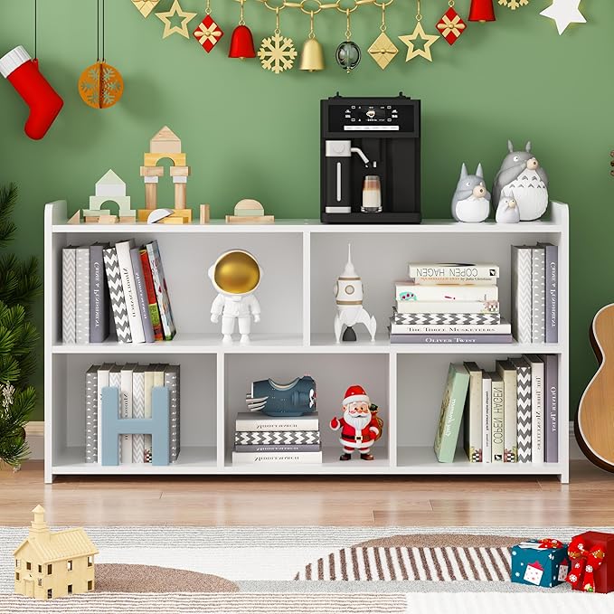 Kids Book Shelf Set of 2, 5 Cubes Storage Organizer Montessori Shelf, Wooden Kids Bookcase, Toy Storage Organizer for Children, White Toddler Bookshelf Cube Shelf for Kid’s Room, Classroom