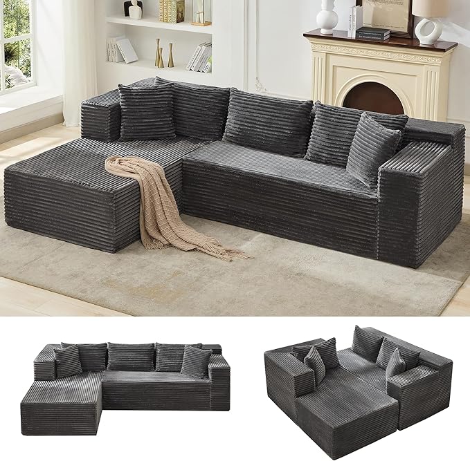 106” Modular Sectional Sofa, Cloud Sectional Couch with Deep Seat, Modern Modular L-Shape Sofa Couch with Chaise,Upholstered Couches for Living Room Bedroom（Grey）