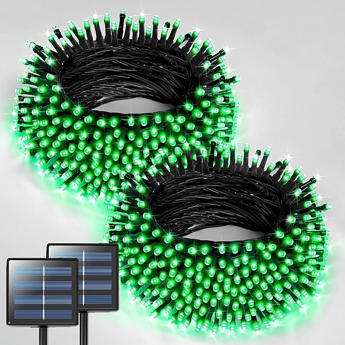 JMEXSUSS 2 Pack Green Christmas Lights, Total 400 LED 151FT Green Solar Lights Outdoor Waterproof, 8 Modes Solar String Light for Outside Patio Yard Tree Christmas Decorations