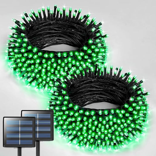 JMEXSUSS 2 Pack Green Christmas Lights, Total 400 LED 151FT Green Solar Lights Outdoor Waterproof, 8 Modes Solar String Light for Outside Patio Yard Tree Christmas Decorations