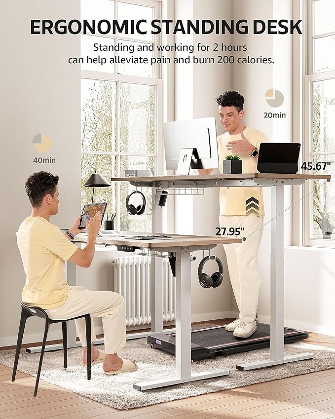 SIAGO Electric Standing Desk Adjustable - 63 x 24 Inch Sit Stand up Desk with Cable Management - 3 Memory Preset Adjustable Height Table