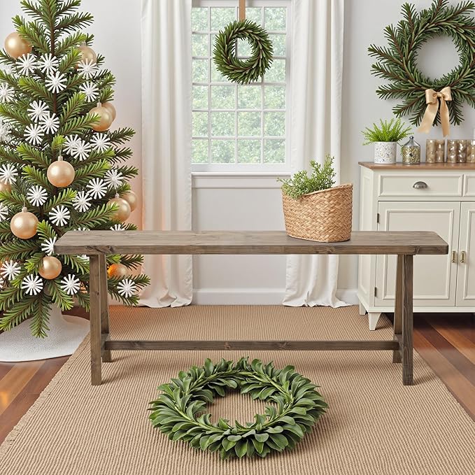 Warmiehomy Solid Wood Bench, 47.2” Rustic Farmhouse Entryway Bench for Living Room Dining Room Hallway Closet Room, Indoors & Outdoors Bench