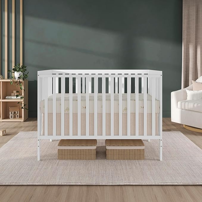 Dream On Me Synergy 5-in-1 Convertible Full-Size Baby Crib with Toddler, Day & Full Bed Conversion in White, GreenGuard Gold & JPMA, 3 Mattress Heights, Sustainable Pinewood