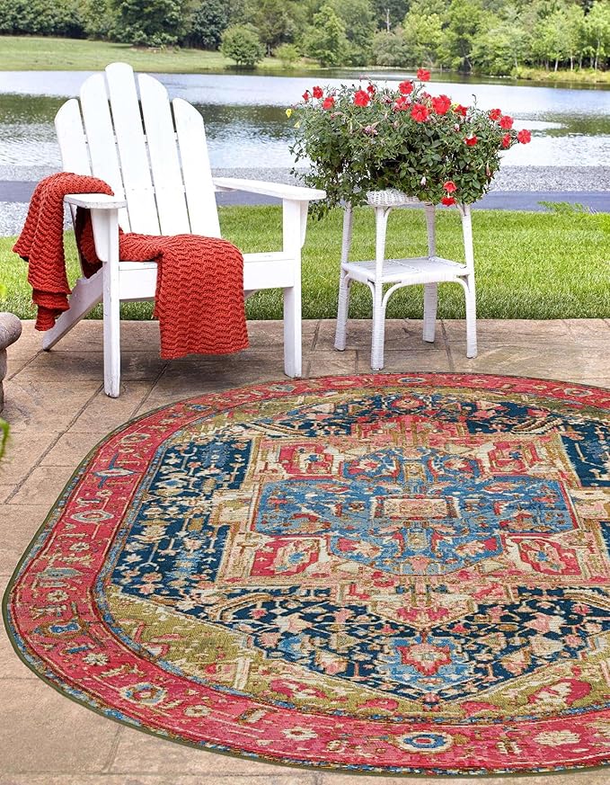 Unique Loom Outdoor Traditional Collection Area Rug - Limon (4' 1" x 6' 1" Oval Multi/Red)