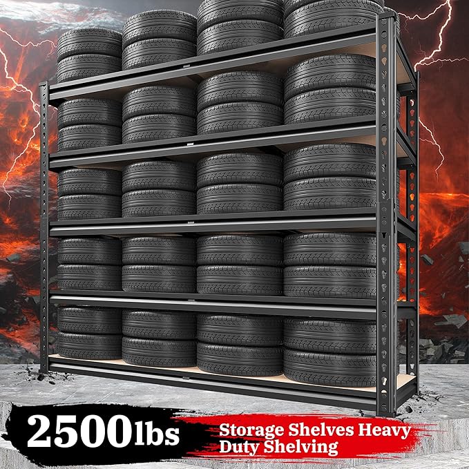 REIBII 2500LBS Garage Shelving 72''H Storage Shelves 40" W Metal Shelving 5 Tier Metal Shelves Adjustable Pantry Shelf for Closet Pantry Basement Kitchen Warehouse 72" H x 40" W x 20" D