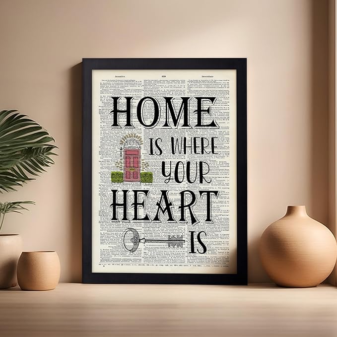 Poster Master Dictionary Art Poster - Home Is Where Your Heart Is Print - Motivational Art - Gift for Men & Women - Inspiring Wall Decor for Dorm, Bedroom or Living Room, 16x20 Black Framed