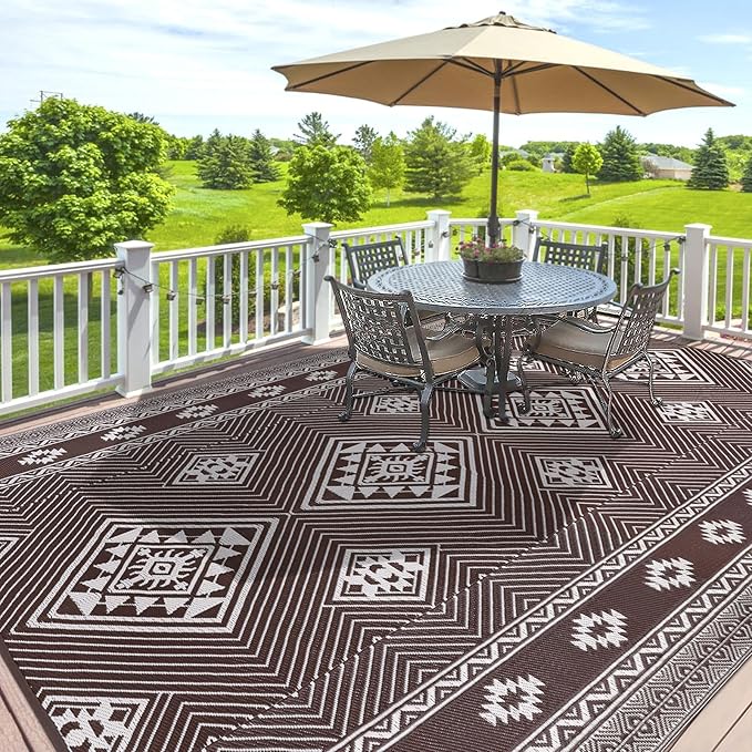 HiiARug Outdoor Rug for Patios Clearance 9'x12' Outdoor Plastic Straw Rug Waterproof Patio Camping Rug Reversible RV Mat Outdoor Area Rugs for Outdoors, RV, Patio, Backyard, Deck, Camping