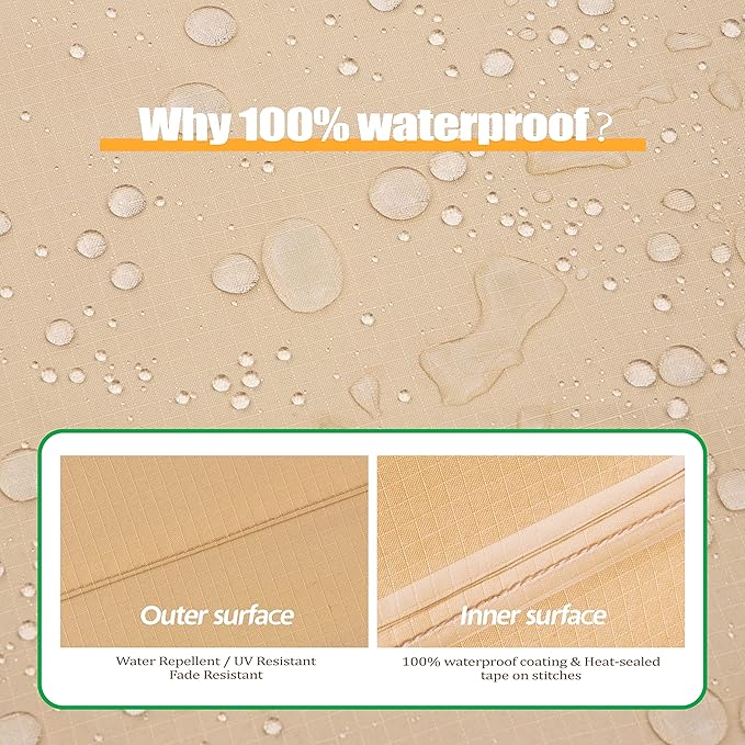 F&J Outdoors Patio Furniture Covers, Waterproof UV Resistant for Table & Chairs Set, Beige, 62"x42"