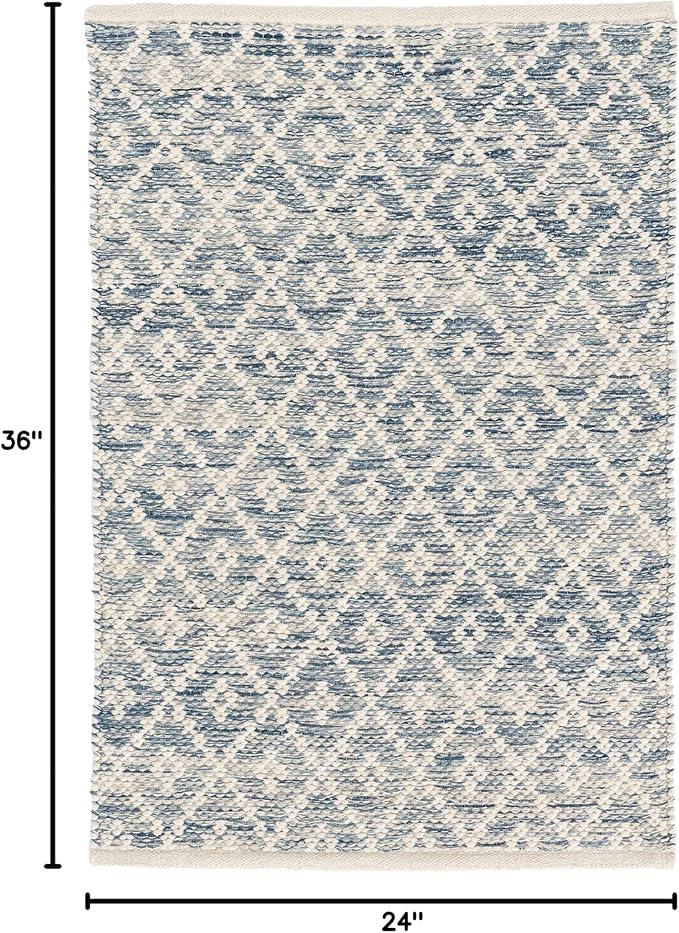Dash and Albert Melange Diamond Cotton Area Rug - 2' x 3' Blue Diamond Handwoven Accent Rug - Durable, Lightweight, High Traffic Areas Hallway, Bedroom, Stairs