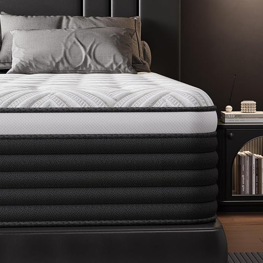 COOLMI Full Size Mattress, 12 Inch Hybrid Memory Foam Mattress in a Box, Pressure Relief for Back Support, Medium Firm, Individually Pocket Springs, 100-Night Trial & CertiPUR-US Certified, Grey Full