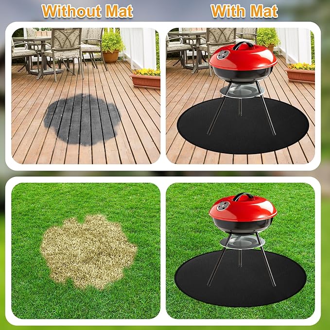 36'' Fire Pit Mat for Solo Stove Bonfire, Round Grill Mats for Outdoor Grill Fireproof Waterproof BBQ Grill Mat for Solo Stove Accessories, Grill Matt for Outdoor Grill Deck Protector
