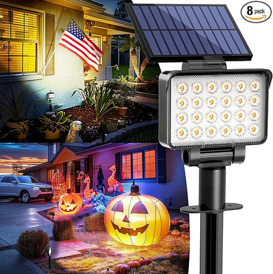 Solar Spot Lights Outdoor Waterproof for Flag, Tree, House, Garden, Yard, Landscape Spotlights for Accent Uplighting Halloween Christmas Decorations-8 Pack