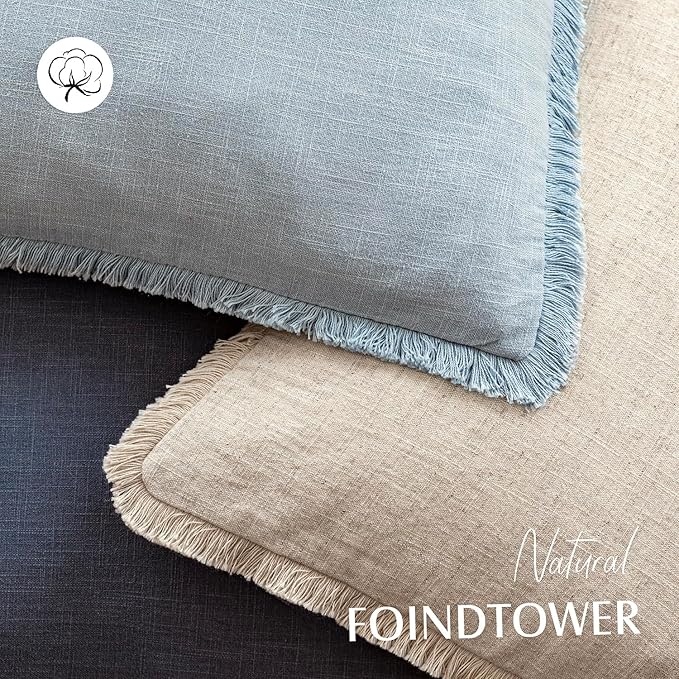 Foindtower Set of 2 Decorative Linen Fringe Throw Pillow Covers Boho Farmhouse Cushion Cover with Tassels Soft Accent Pillowcase for Couch Chair Sofa Bed Living Room Home Decor,20×20 Inch,Sky Blue