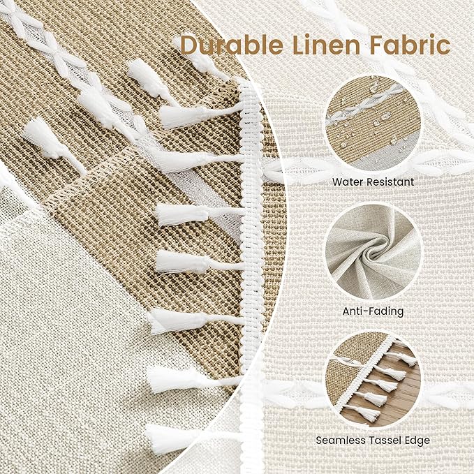 puredown® Rustic Rectangle Tablecloth, Waterproof Cotton Linen Tablecloth with Tassel, Wrinkle Free Farmhouse Table Cloths for Kitchen Dining Outdoor, 55"x102",8-10 Seats, Coffee