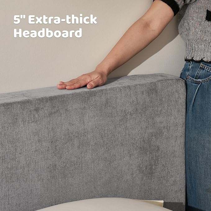 RECCI Cloud Upholstered King Bed Frame with Headboard, 5 Inch Foam Padded Platform, No Box Spring, Easy Assembly (Moon)