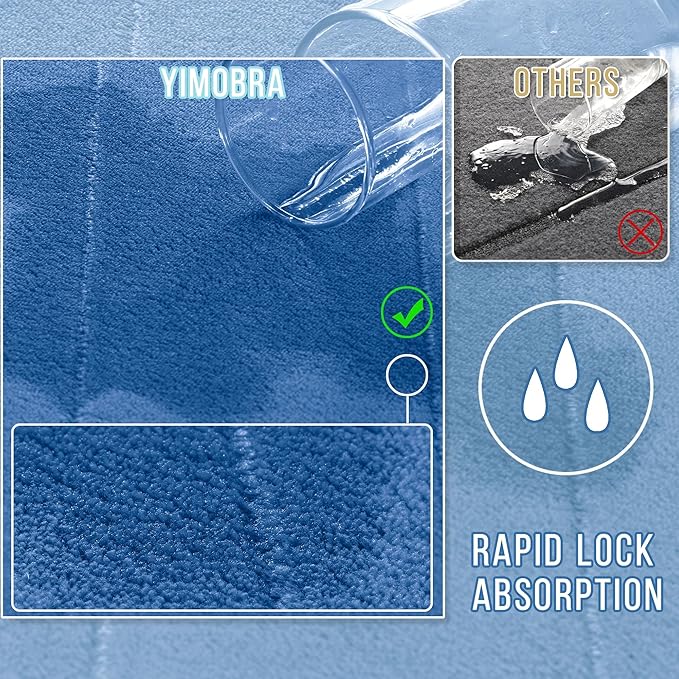 Yimobra Memory Foam Bath Mat, Super Soft Absorbent Bathroom Rug Non Slip 24x17 Inch, Quick Dry, Machine Washable Floor Carpet for Tub Shower, Home Decor Accessories, Blue