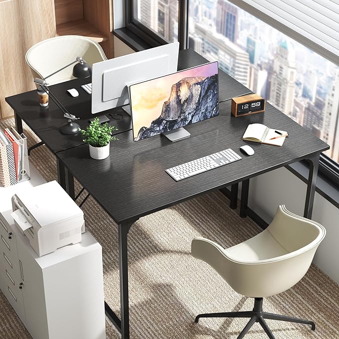 Huuger Modern Simple Office Desk, 40 Inch Gaming Desk with Storage, Black Metal Frame, Large Legroom
