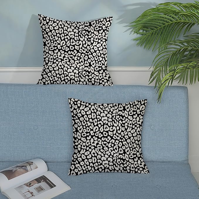 Leopard Print Pillow Covers 18x18 Pack of 2 Black Beige Animal Pattern Cheetah Decorative Throw Pillow Cover Outdoor Decor Boho Abstract Modern Pillowcase Farmhouse Cushion Case for Couch Sofa