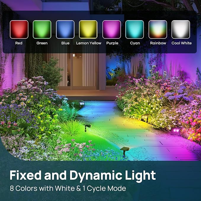 Linkind Solar Lights Outdoor Waterproof IP67, StarRay RGB Solar Spot Lights Outdoor, Color Changing Outdoor Solar Lights for Yard, Garden, Pathway, Decorations (Multicolor, 6 Pack)