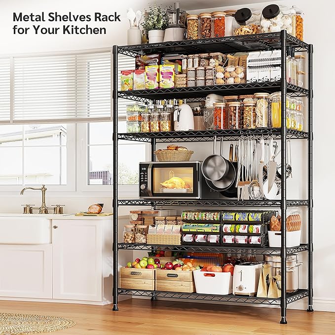 REIBII 75''H Storage Shelves Metal Shelving Unit, 6 Tier Wire Shelving for Pantry Shelves Adjustable 1200LBS Garage Shelving Heavy Duty Storage Rack for Kitchen Garage, 35.4''W*75''H*15.7" D, 2PCS