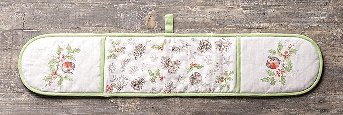 Maison d' Hermine Double Oven Mitt (7" x 35") 100% Cotton Heat Resistant BBQ Cooking Gloves with Loop for Thanksgiving Christmas Decorations Baking Cooking Barbeque Handling Hot Pan (Christmas Dew)